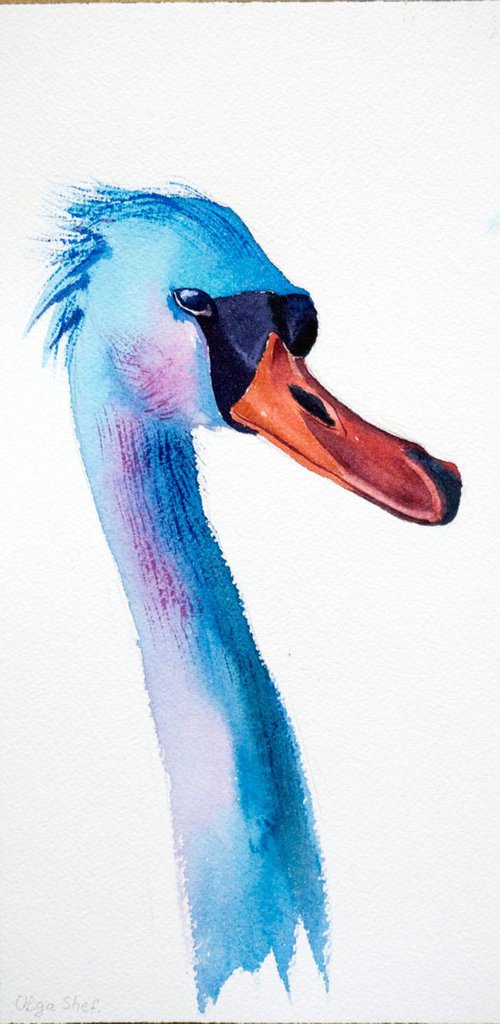 Blue Goose bird Original Watercolor Painting by Olga Shefranov (Tchefranov)