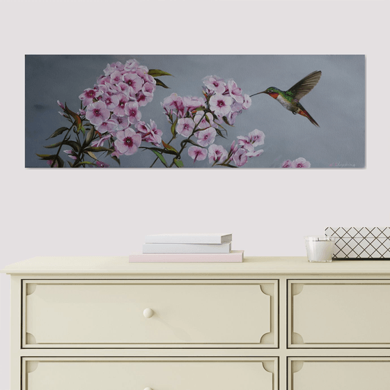 Hummingbird and Pink Flowers