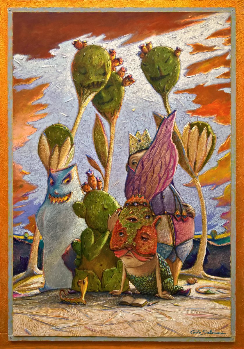 Surrealistic Portrait Acrylic Painting By Carlo Salomoni, 18 X 26, Gossip, Original Artwork