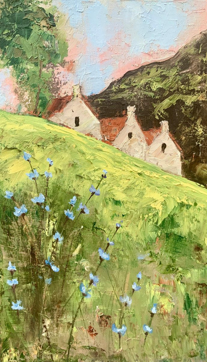 Blue Wildflowers On The Hillside By Alexandra Jagoda (Ovcharenko), 12 X 20, Artwork For Sale On Artfinder