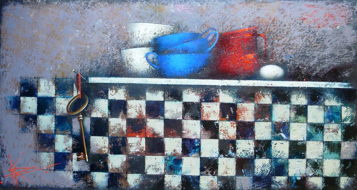 Impressionistic Still Life Oil Painting By Oksana Kornienko, 39 X 22", The Key Point, Original Artwork