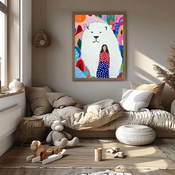 Woman and bear Colorful