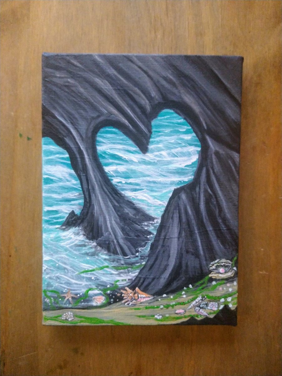 Surrealistic Landscape Acrylic Painting By Zoe Adams, 5 X 7", Heart. By Zoe Adams., Original Artwork