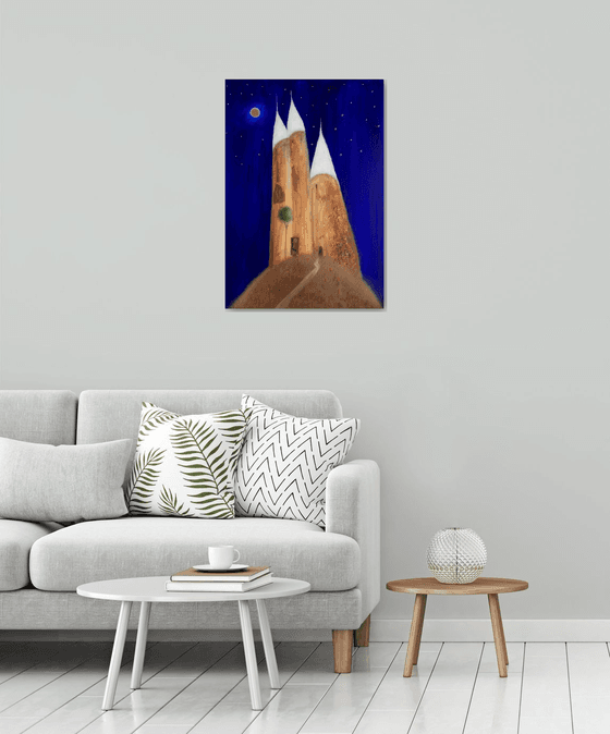 “The Three Towers Of Aegean At Midnight” 56x81cm