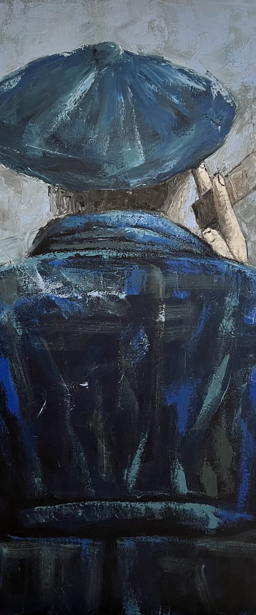 Man in blue smoking a cigar by Ta Byrne