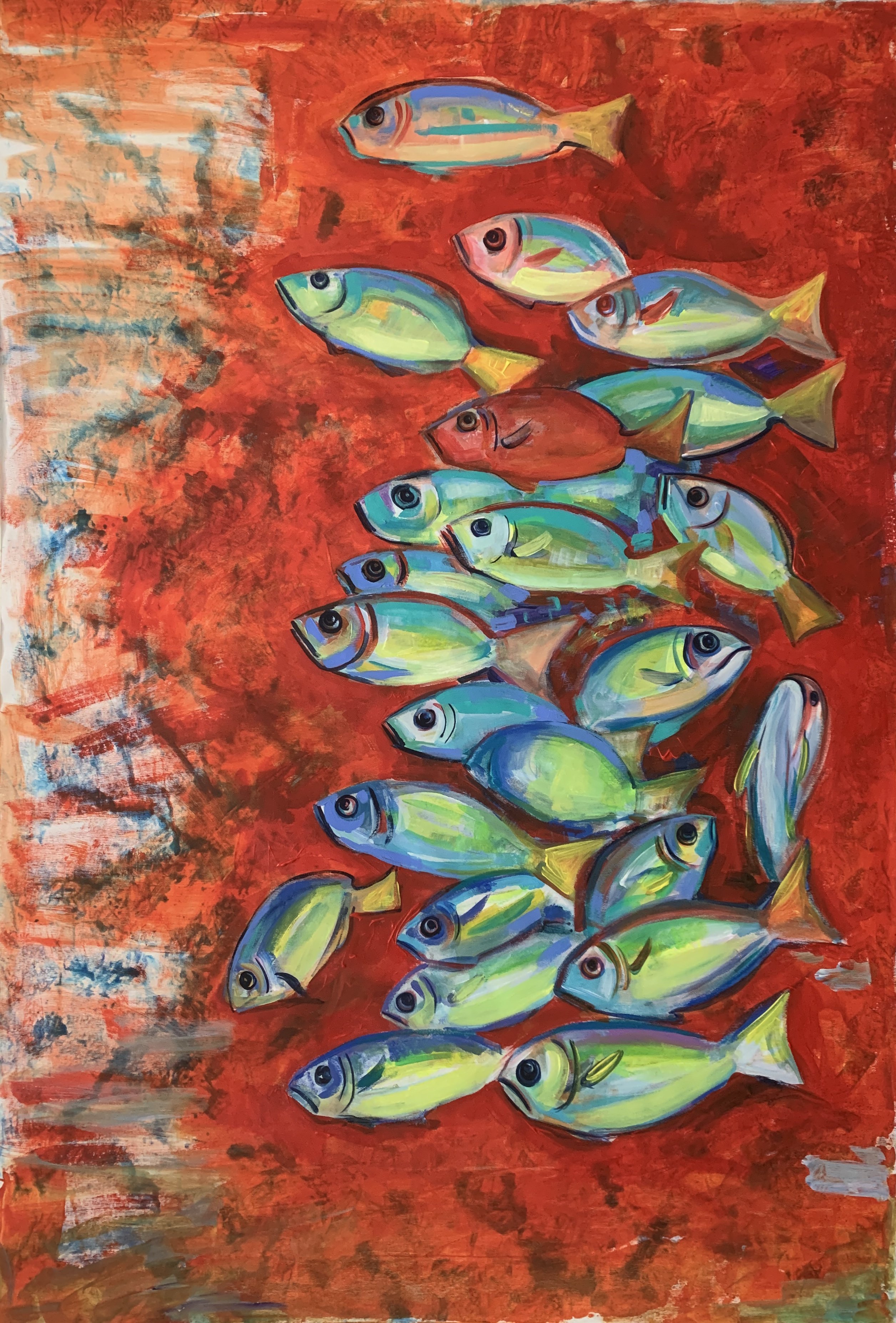 Impressionistic Animal Acrylic Painting By Olga Pascari, 39 X 59", Sea Life, Original Artwork