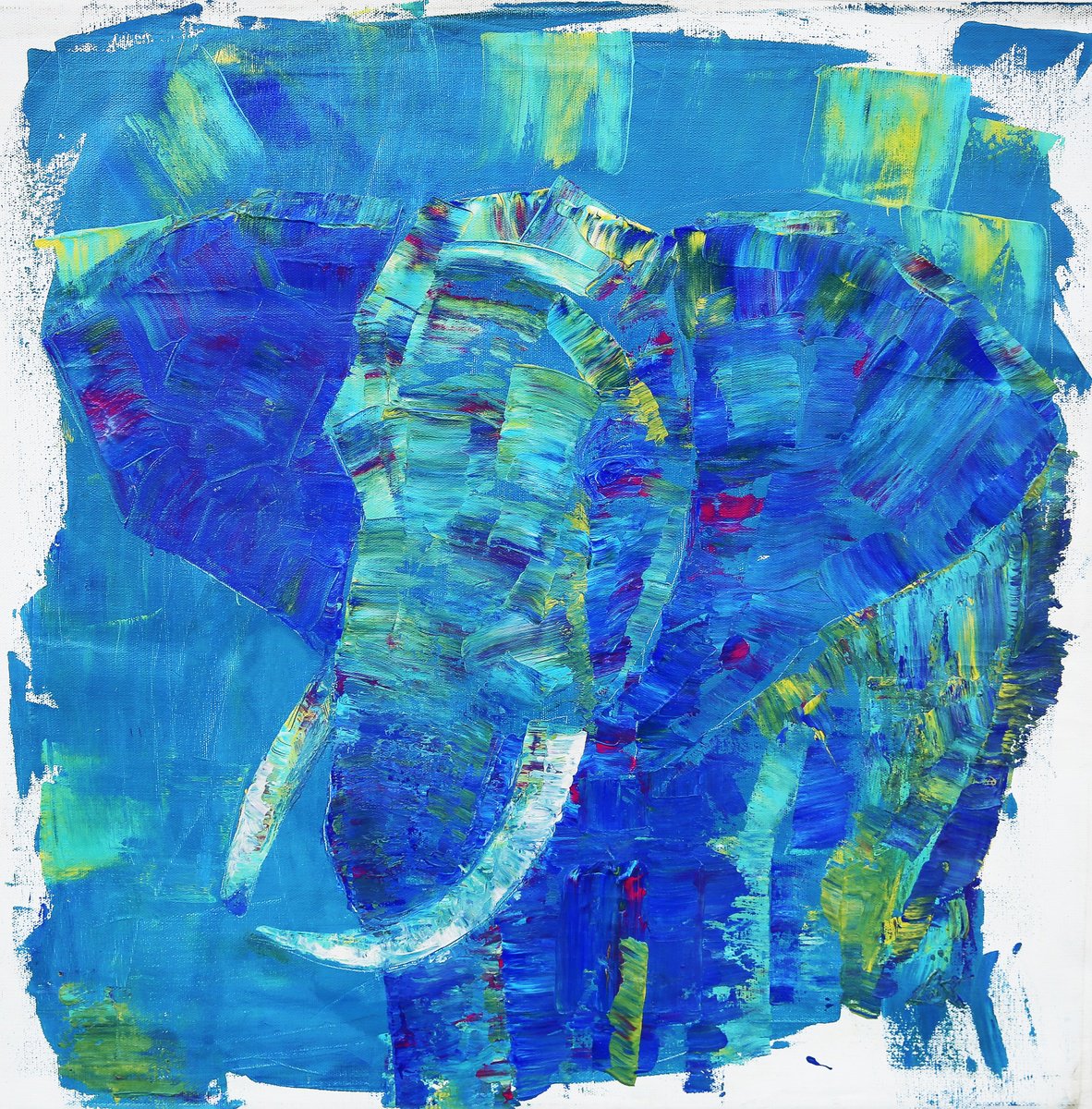 Impressionistic Animal Acrylic Painting By Denys Kuvaiev, 24 X 24, Elephant, Original Artwork