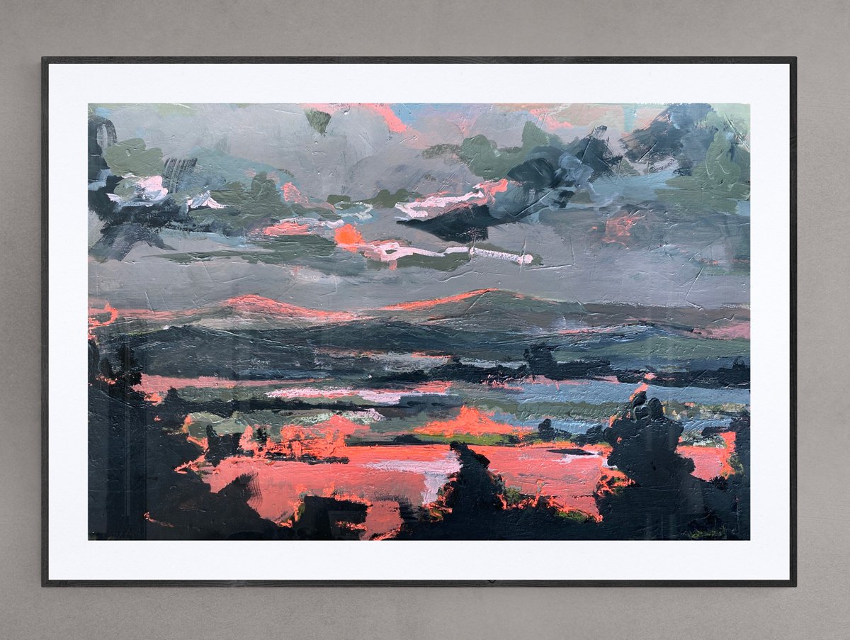 ’’Night Mountains’’ landscape, medium painting, gray painting, night landscape by Anna Prykhodko