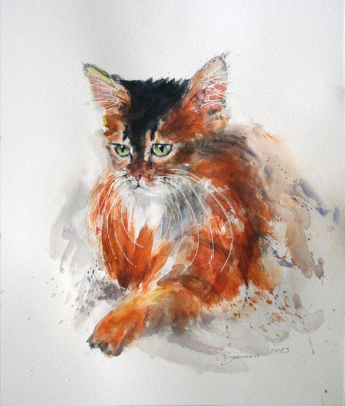 Cat II, 11x13" / FROM THE ANIMAL PORTRAITS SERIES / ORIGINAL PAINTING by Salana Art Gallery
