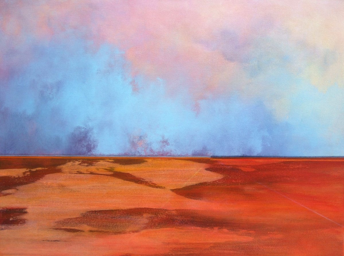 Organic Landscape Acrylic Painting By Chris Carbone, 40 X 30, Ice Floes At Twilight, Original Artwork