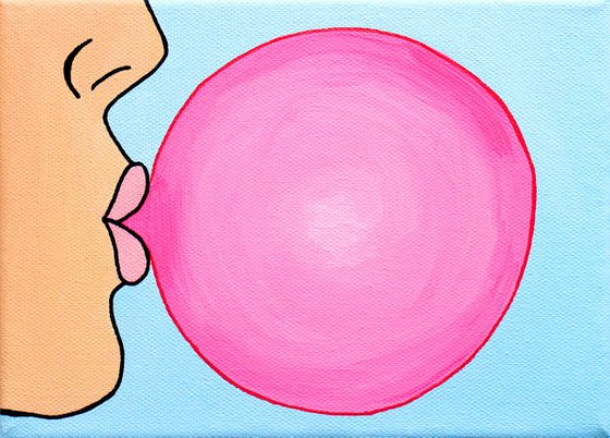 Bubble Gum Bubble Pop Art Painting On Miniature Canvas