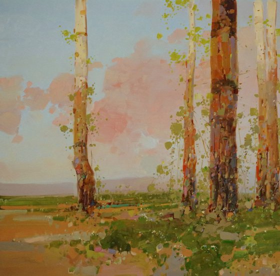 Birches Trees, Landscape Original oil painting, One of a kind Signed with Certificate of Authenticity