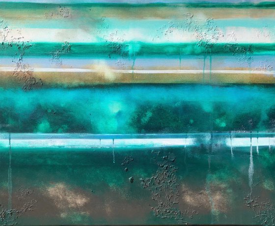 stripes of rough greens  (120 x 80 cm) Dee Brown