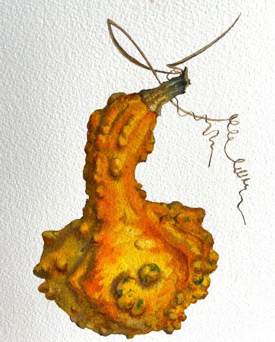 Watercolor with orange pumpkin