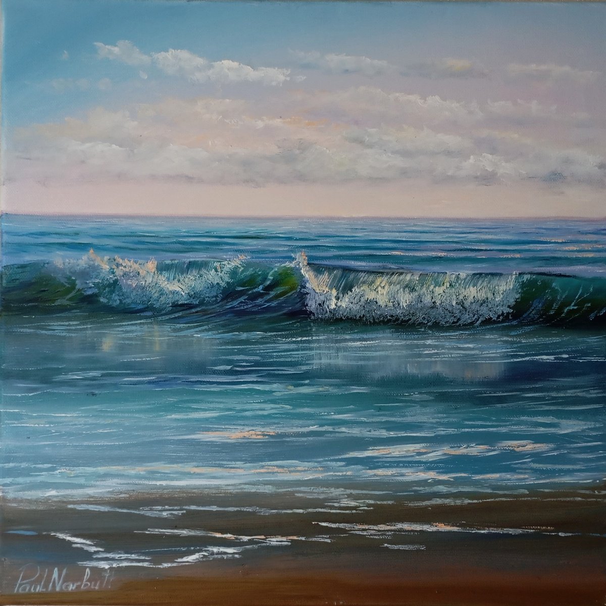 Impressionistic Landscape Oil Painting By Paul Narbutt, 16 X 16", Where The Ocean Breathes, Original Artwork