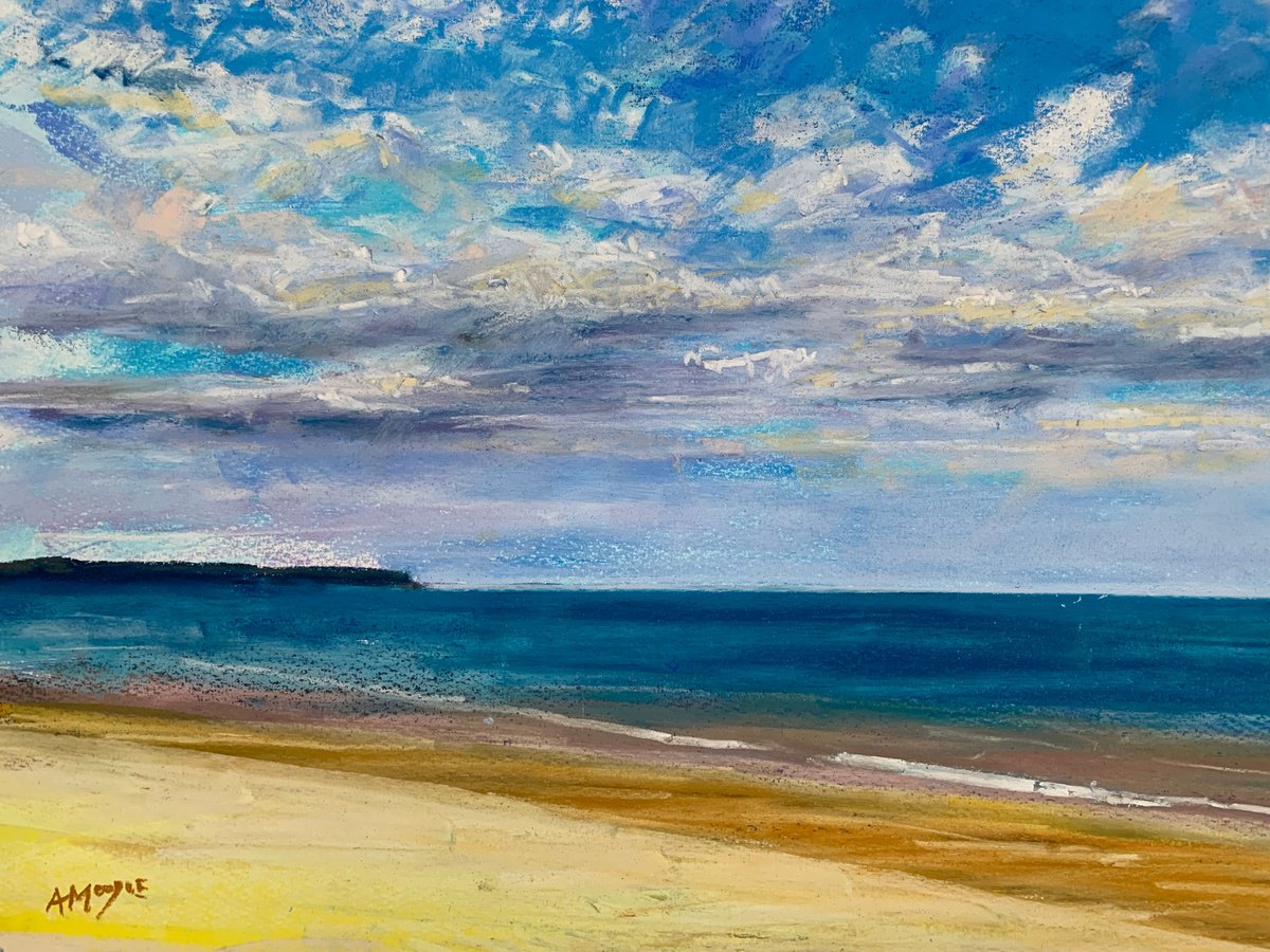 Impressionistic Landscape Drawing By Andrew Moodie, 20 X 16, Coastal Clouds, Original Artwork