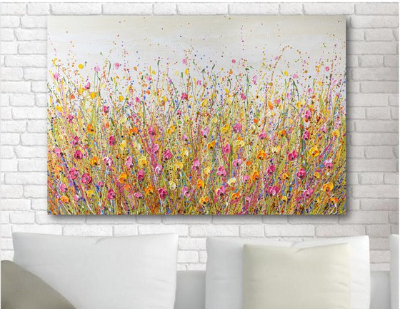 Bright Yellow Meadow - Wildflower Field Textured Painting