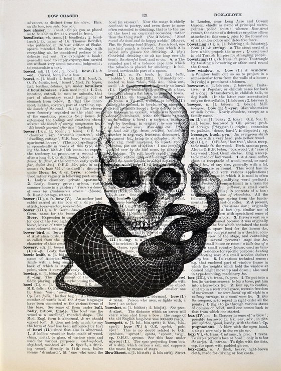 Skull and Snake - Collage Art on Large Real English Dictionary Vintage Book Page