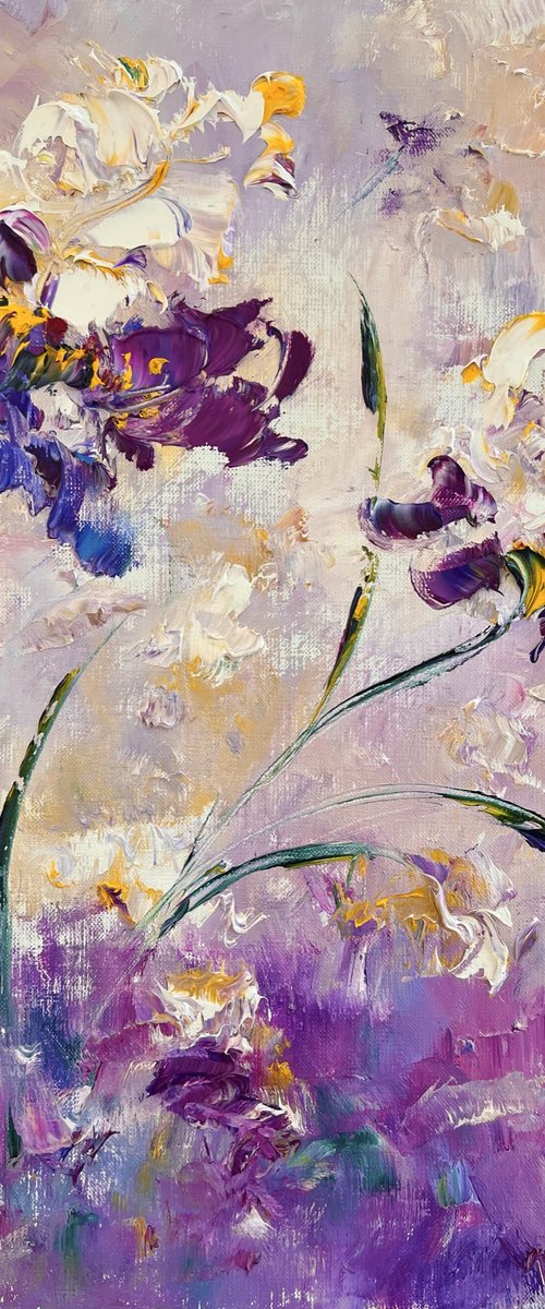 VERY PERI GARDEN - Purple flowers. Blue irises. Gentle buds. Van Gogh Irises. by Marina Skromova