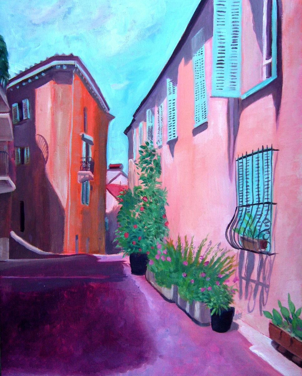 Impressionistic Cityscapes Oil Painting By Mary Stubberfield, 17 X 21", Cannes Old Town, Original Artwork
