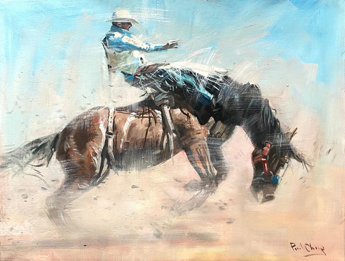  Wild Bronc Ride By Paul Cheng, 40 X 30, Artwork For Sale On Artfinder