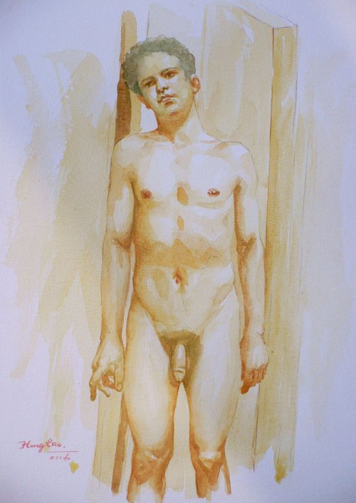 watercolour painting art male nude  #16-2-24 by Hongtao Huang