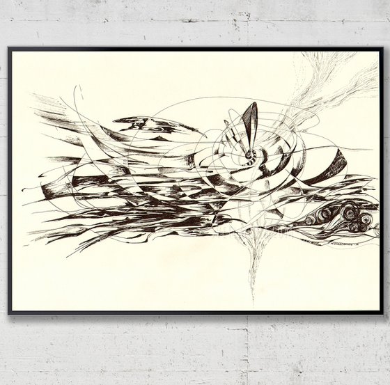 Ink drawing black and bone abstraction - Graphic composition 27