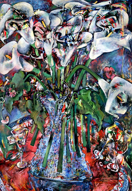 “Calla Lilies and Glasses”