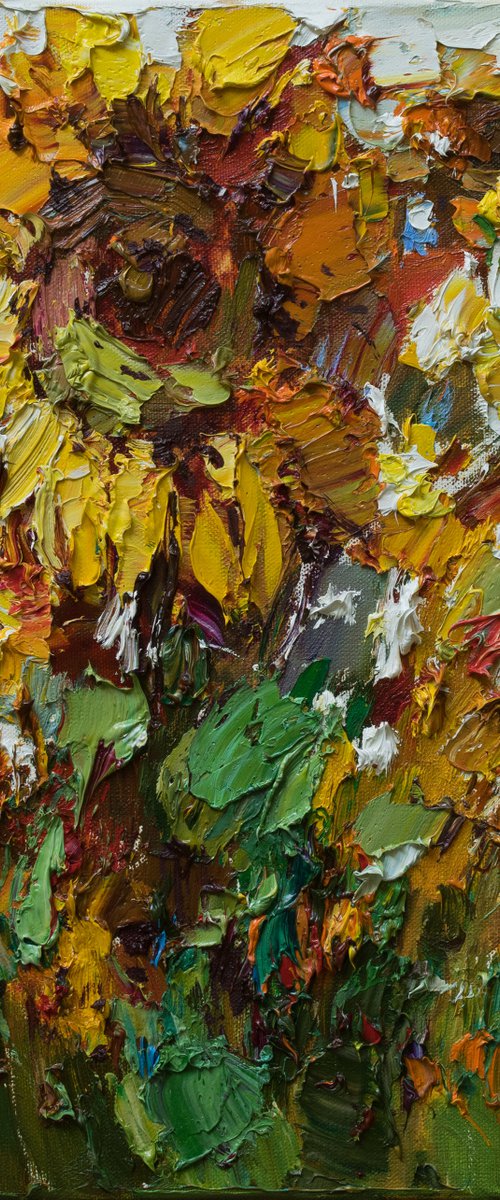 Sunflowers #2 Original Impasto Oil painting by Anastasiia Valiulina
