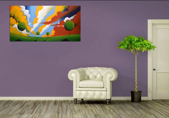 This Green and Pleasant Land landscape countryside original colourful sky abstract painting art canvas