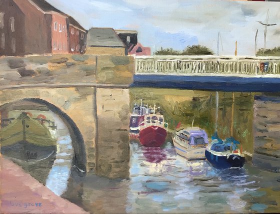 Swing Bridge at Sandwich Kent. An oil painting.