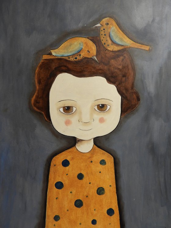 Woman and birds