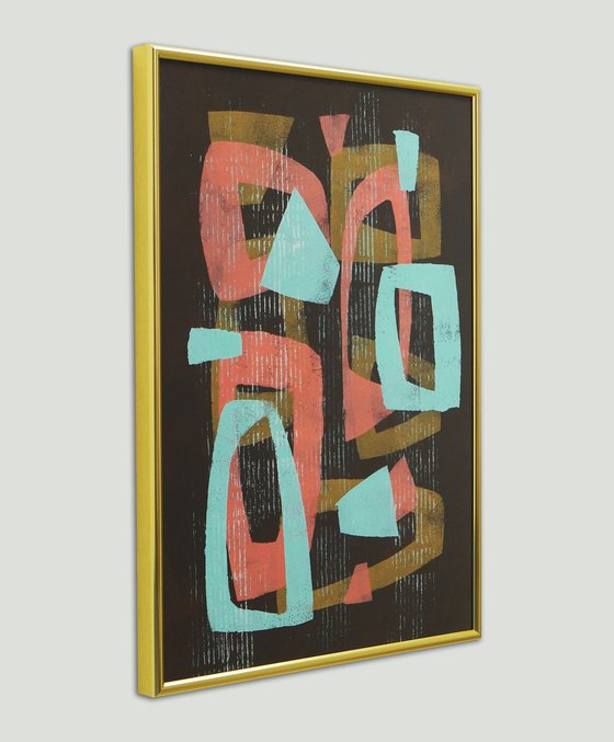 Round & Round Black 2 - Incl Frame - Art on paper - A3 - 31x43CM - Ronald Hunter 22S