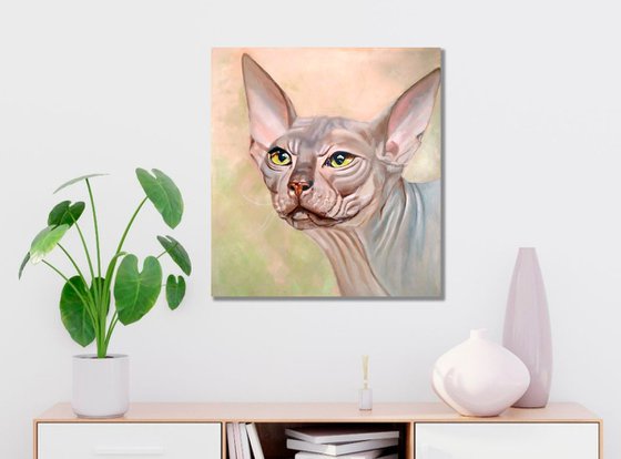 Sphinx cat, 45x50 cm, ready to hang.