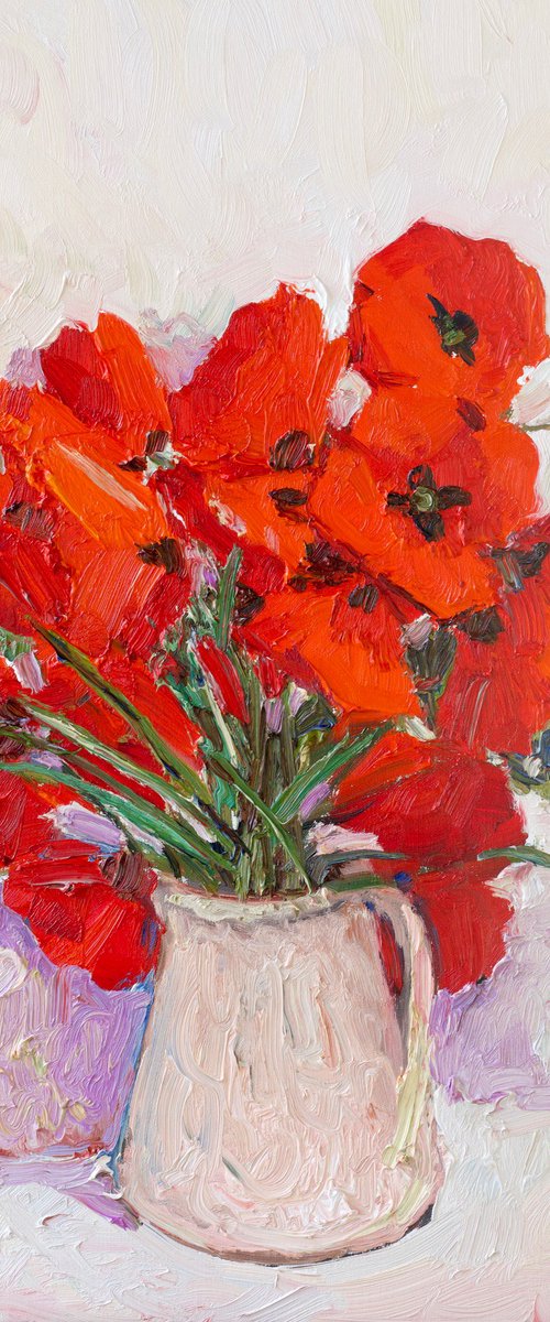 Wild Poppies on the White Background by Suren Nersisyan