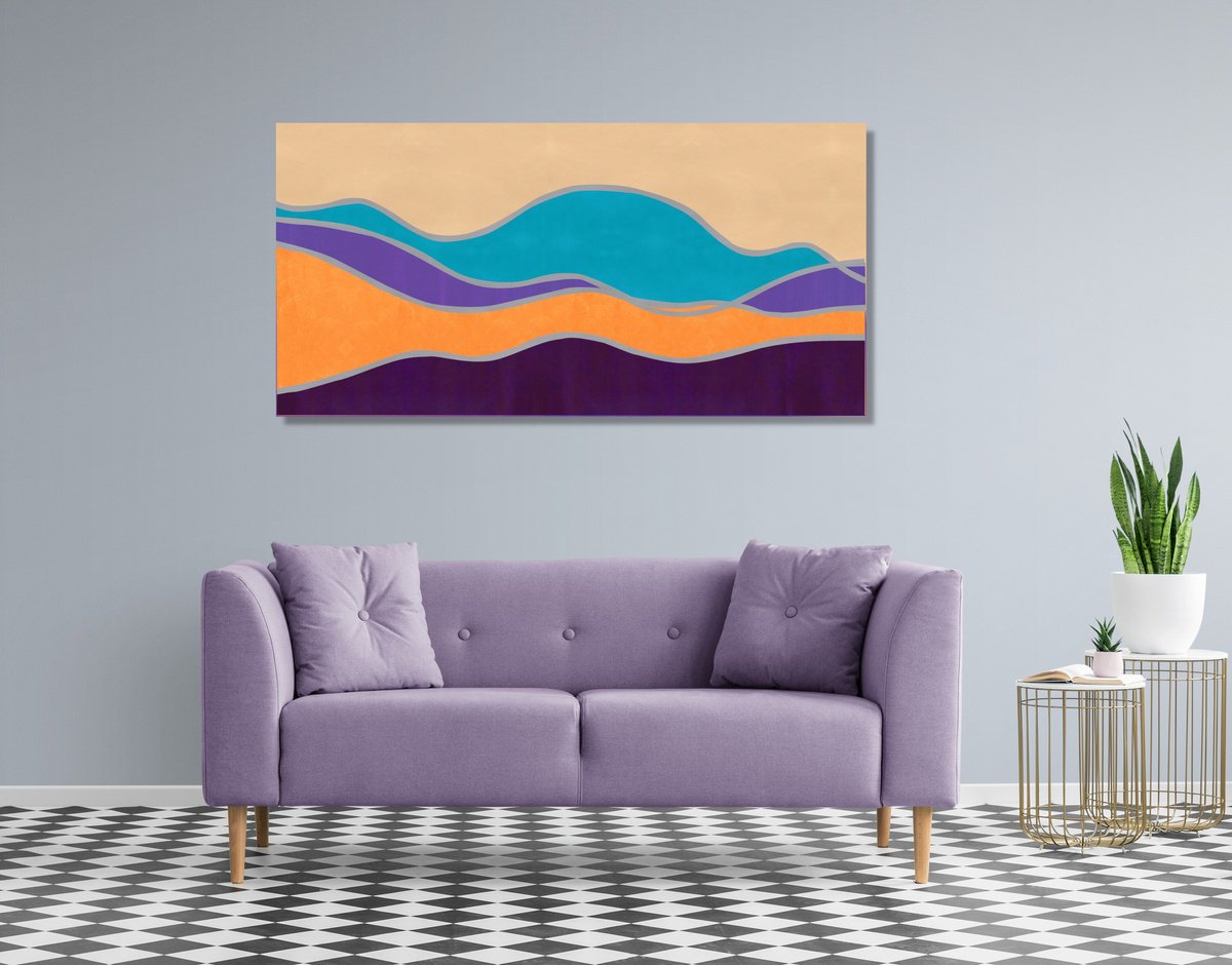 Abstract Landscape Acrylic Painting By Marina Krylova, 55 X 28", Mystic Landscape #20, Original Artwork