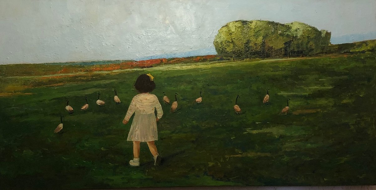 Follow the geese , landscape, oil by Padmaja Madhu