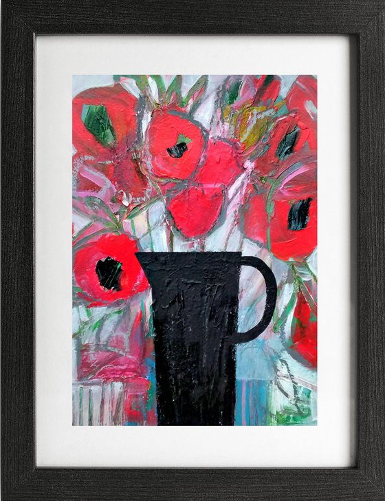 Poppies in a Black Vase II