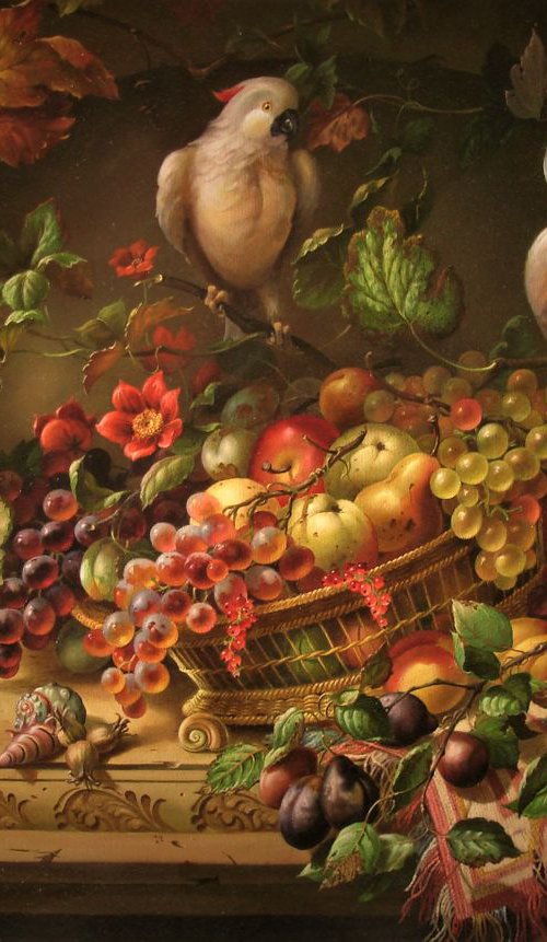 Still life with parrots. by Alexander Mikhalchyk
