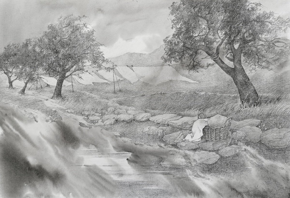 Landscape Drawing By Oksana Duchenchuk, 24 X 16", Be Wild Iii, Original Artwork