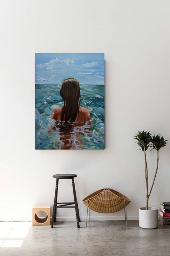 " COLD WATER " 50 x 70 cm SWIMMING POOL original painting  PARADISE GIFT MODERN URBAN ART OFFICE ART DECOR HOME DECOR GIFT IDEA