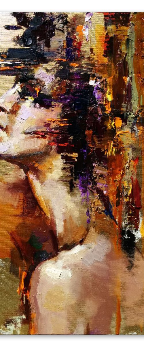 Gold abstract woman portrait painting Original oil painting by Anastasiia Valiulina