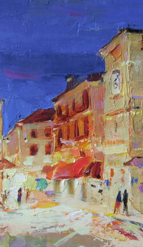 Evening city of Kotor . Montenegro . Original plein air oil painting . by Helen Shukina