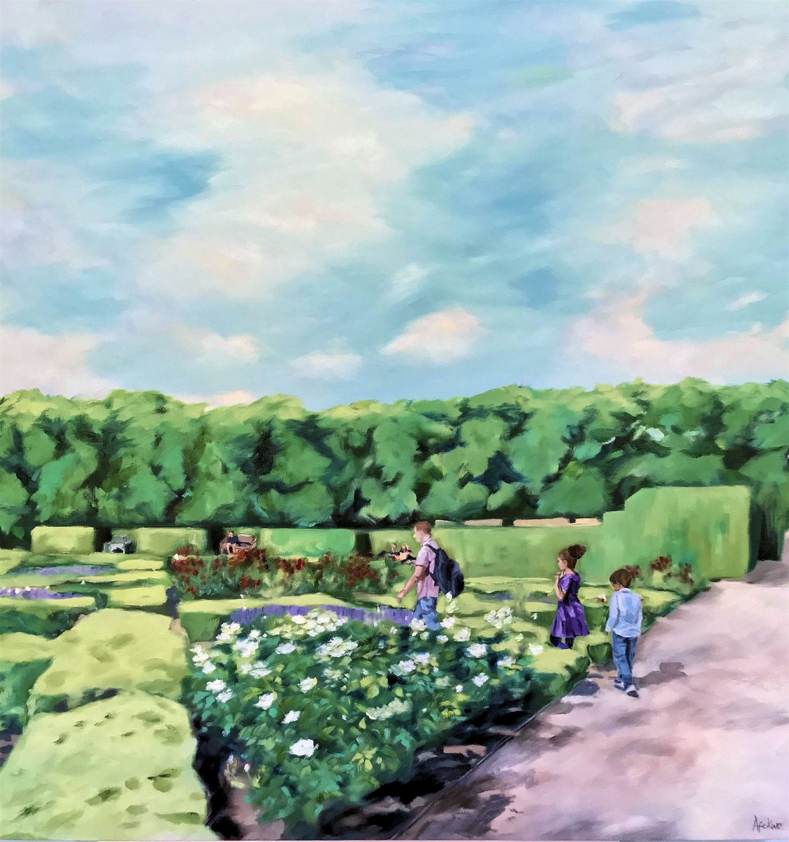 Impressionistic Landscape Oil Painting By Afekwo, 33 X 33, Summer, Original Artwork