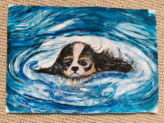 Underwater Wild Animals Painting for Home Decor, Dog Portrait Art Decor, Artfinder Gift Ideas Puppy Love