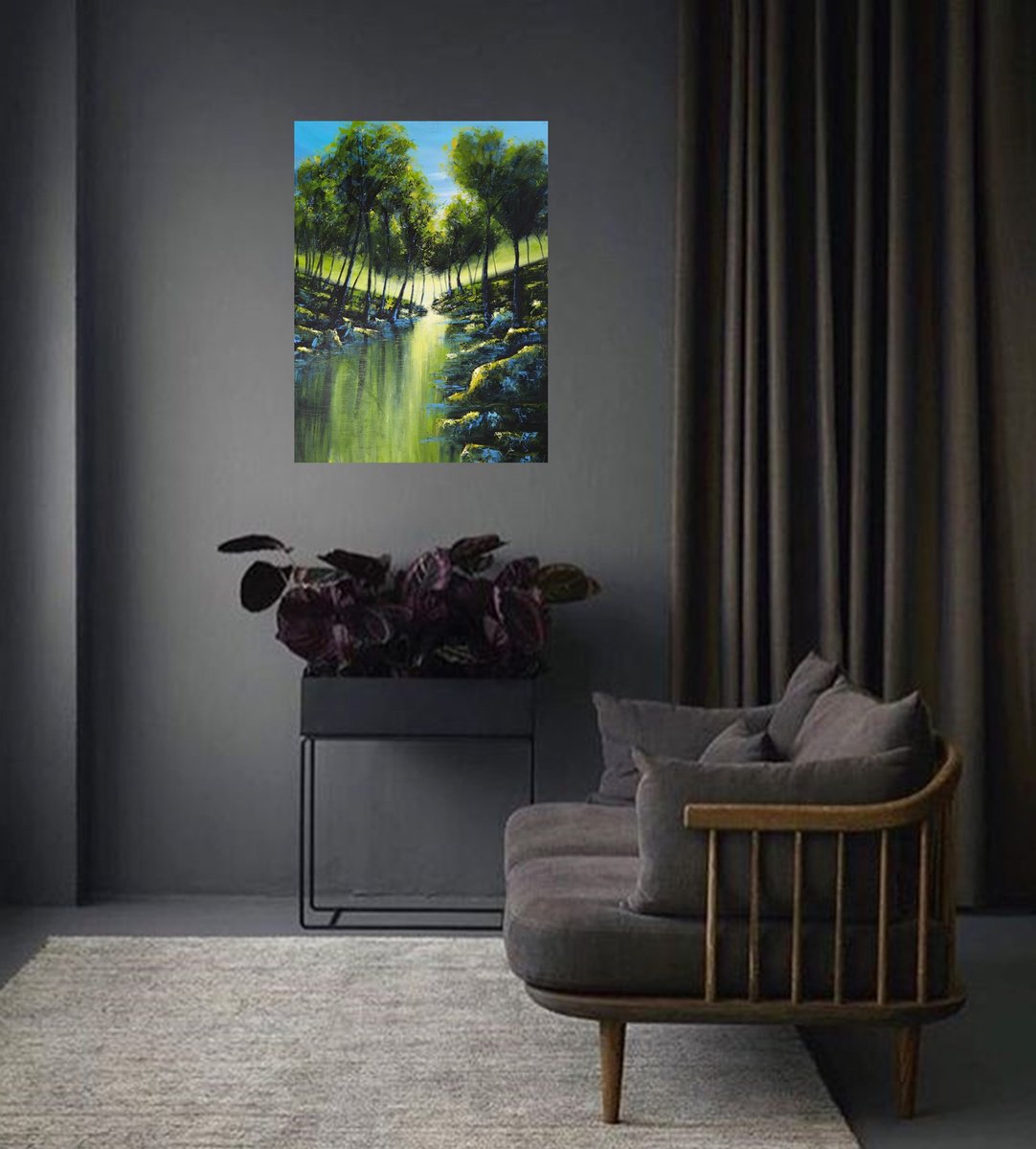 Impressionistic Landscape Acrylic Painting By Danijela Dan, 24 X 31, Spring Creek, Original Artwork