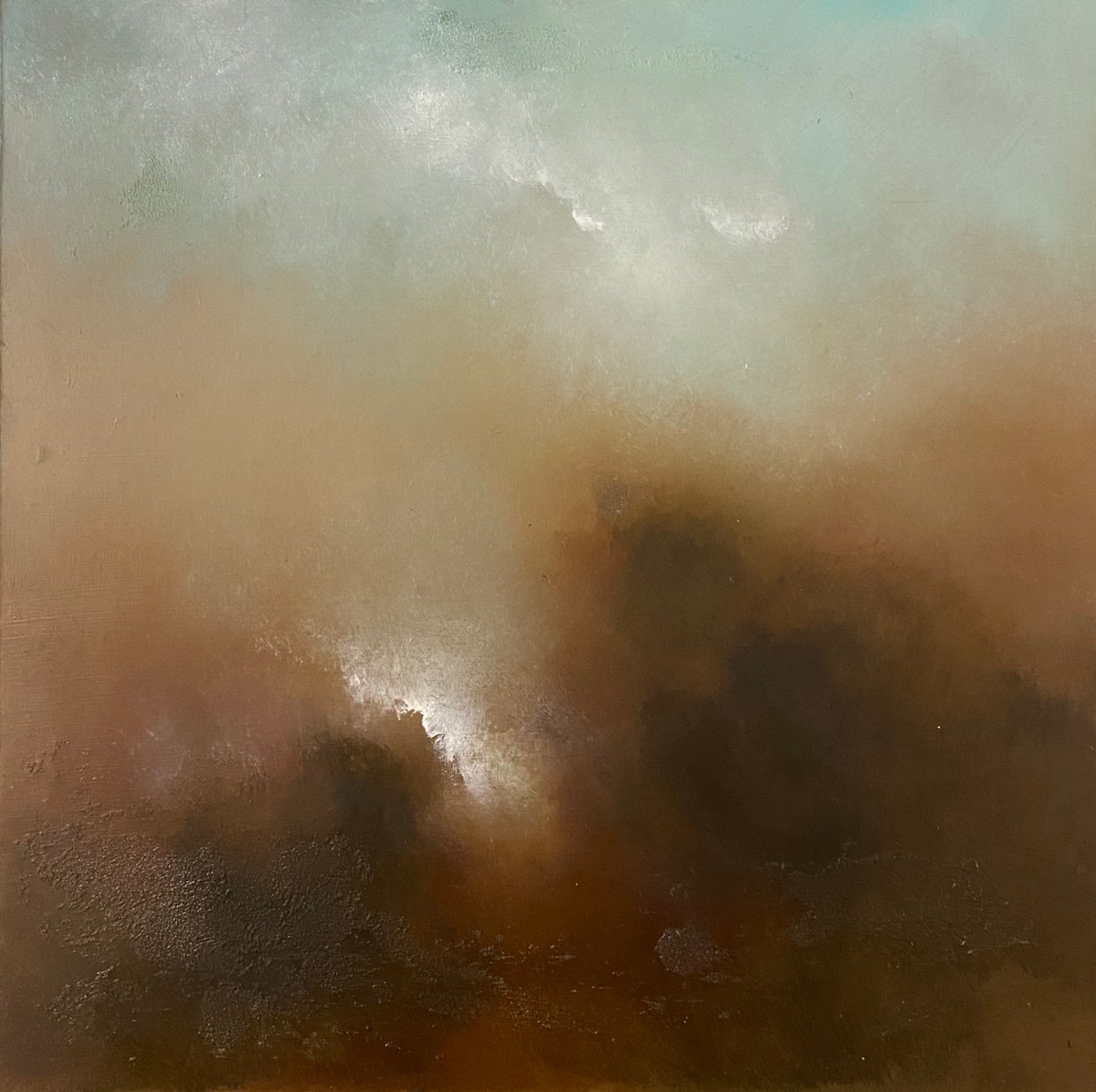 Rising 36X36 cm - gold particles original oil painting landscape gift modern urban art of... by Elena Troyanskaya