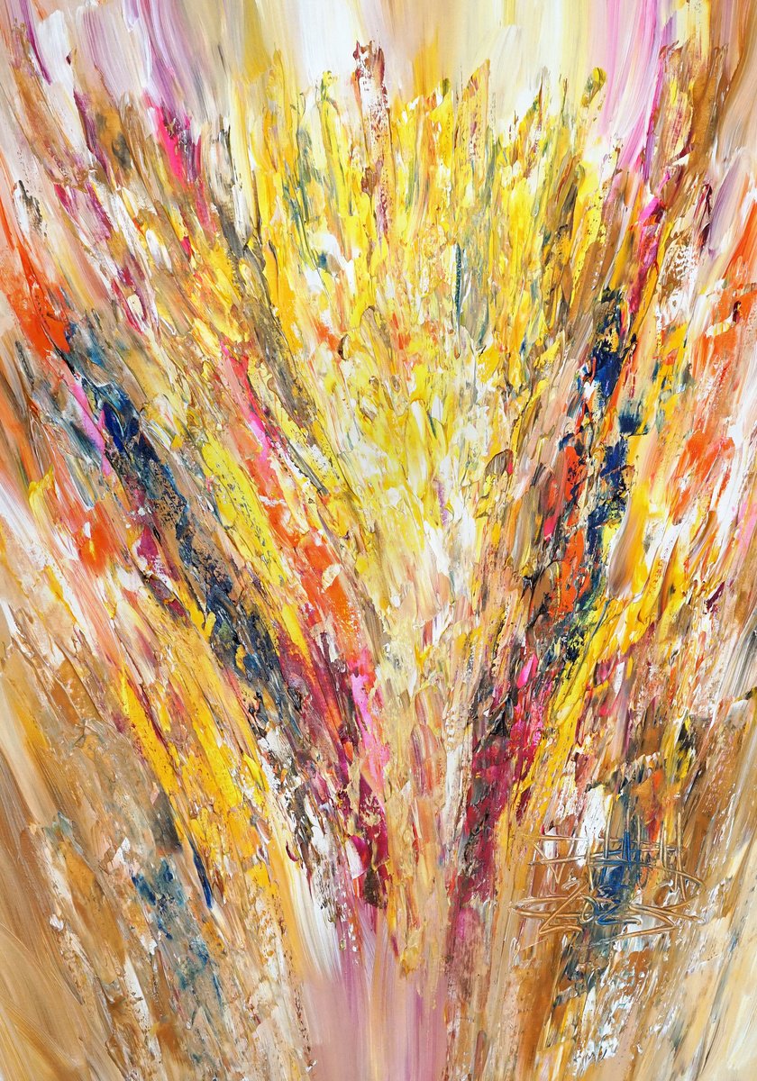 Abstract Acrylic Painting By Peter Nottrott, 28 X 39", Sunny Nature A 4, Original Artwork