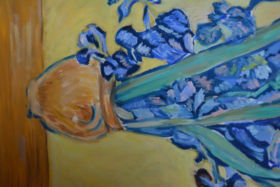 Irises on the yellow background inspired by Vincent Van Gogh