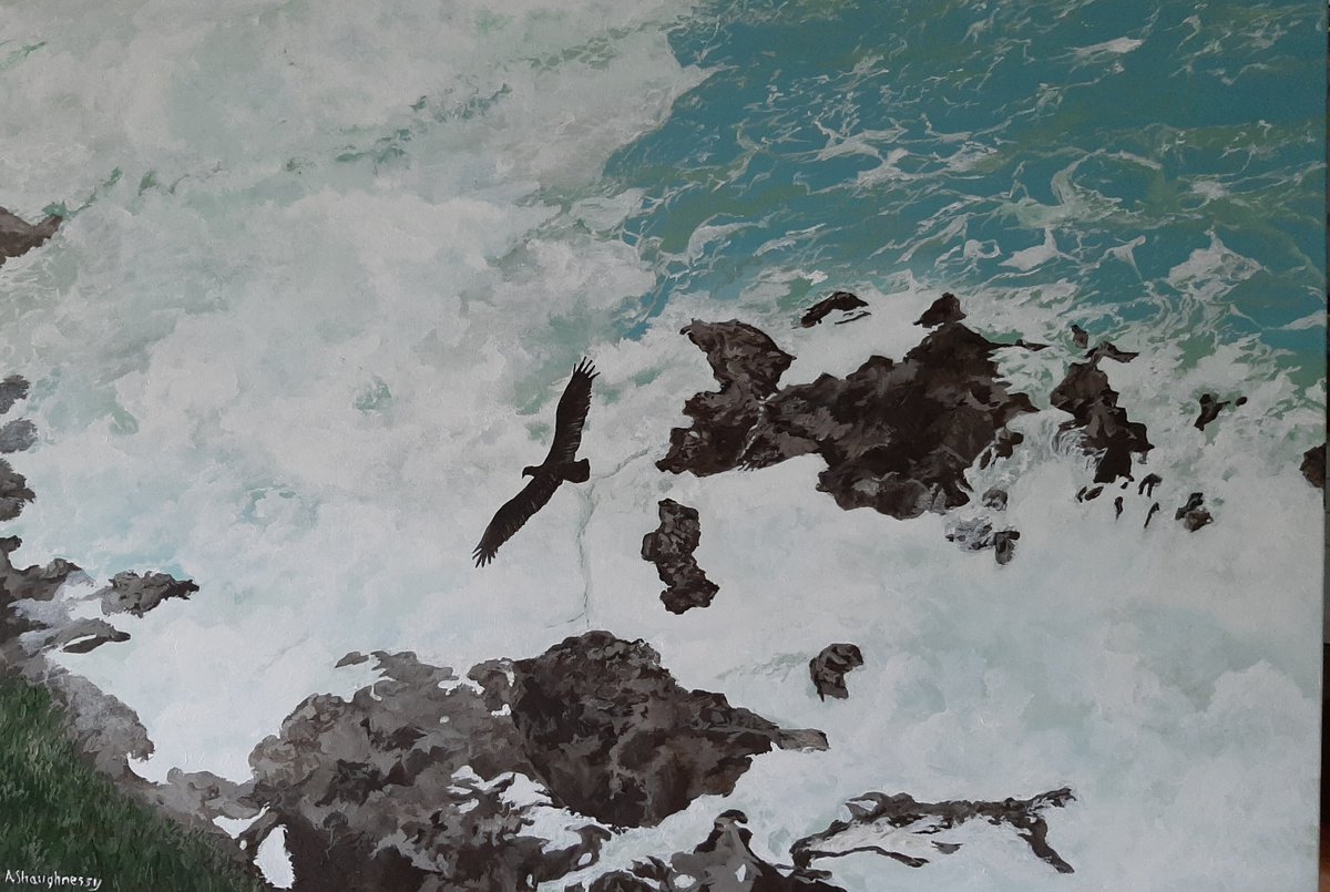 Photorealistic Landscape Acrylic Painting By Anne Shaughnessy, 36 X 24, - Freedom - ? Bird Soaring, Original Artwork
